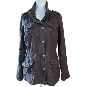 EDC ESPRIT WOMENS BROWN CANVAS STYLE ZIPPERED UTILITY JACKET SIZE MEDIUM